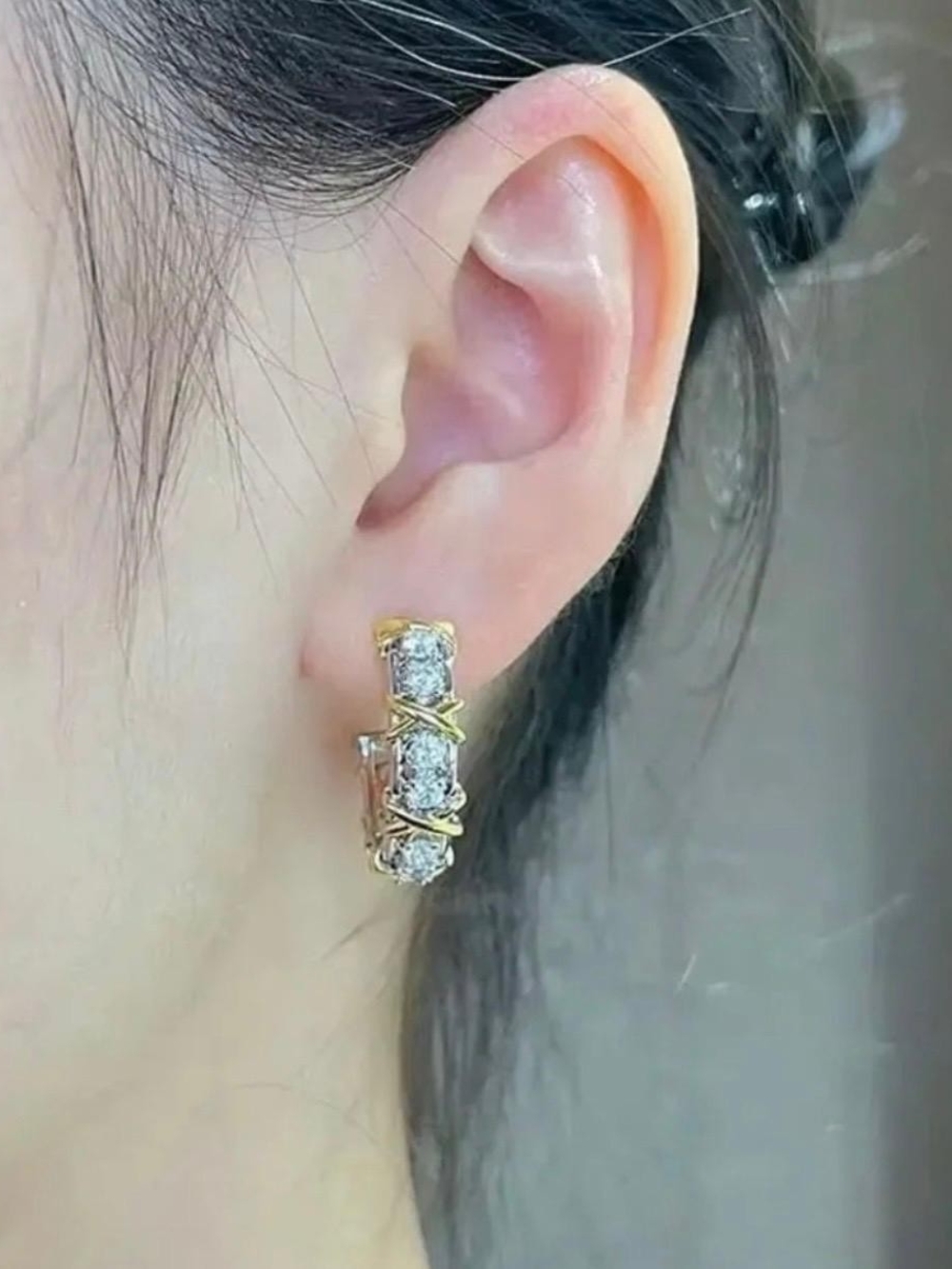 Gold Crystal Huggie Earrings - Elegant Women Jewelry